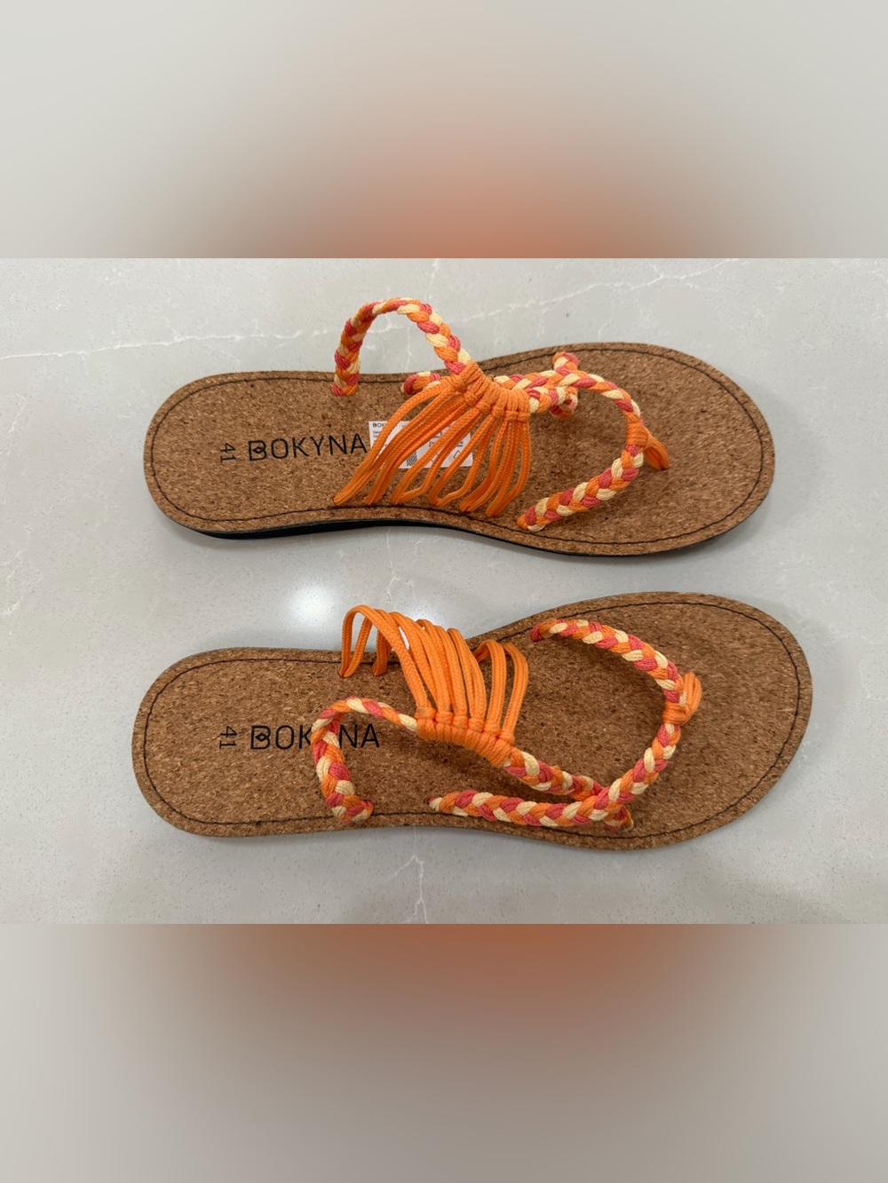 Bokyna Waves Coral Handmade Braided Cork-Style Women's Sandals, 10